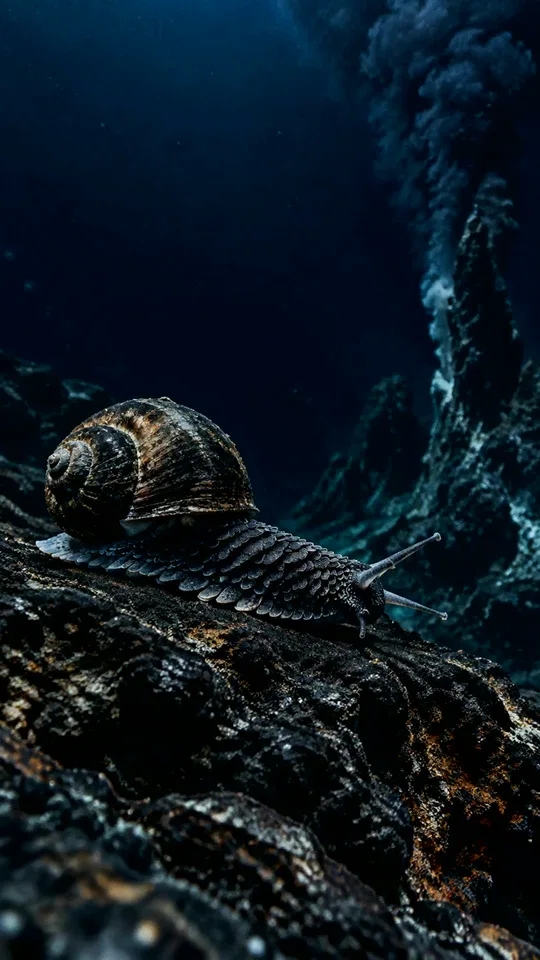 Armored snail on a rock beside deep-sea vents